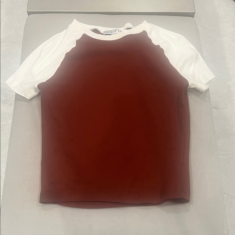 Women's Short Sleeve Raglan Tee - White and Brown